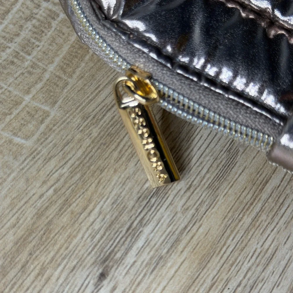 Sephora Metallic Bronze Pewter Quilted Puffer Makeup Bag Travel Case Organizer‎
